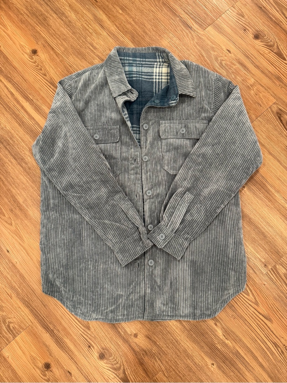 Corduroy-Fleece Reversible Shirt Jacket Blue/White Size S
